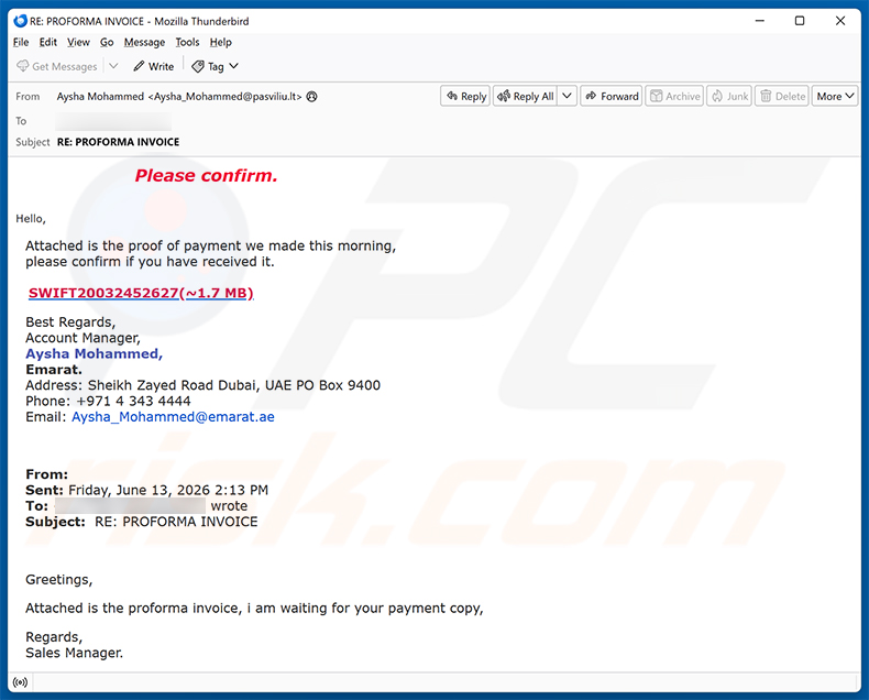 Proof Of Payment Email Scam (2026-07-13)