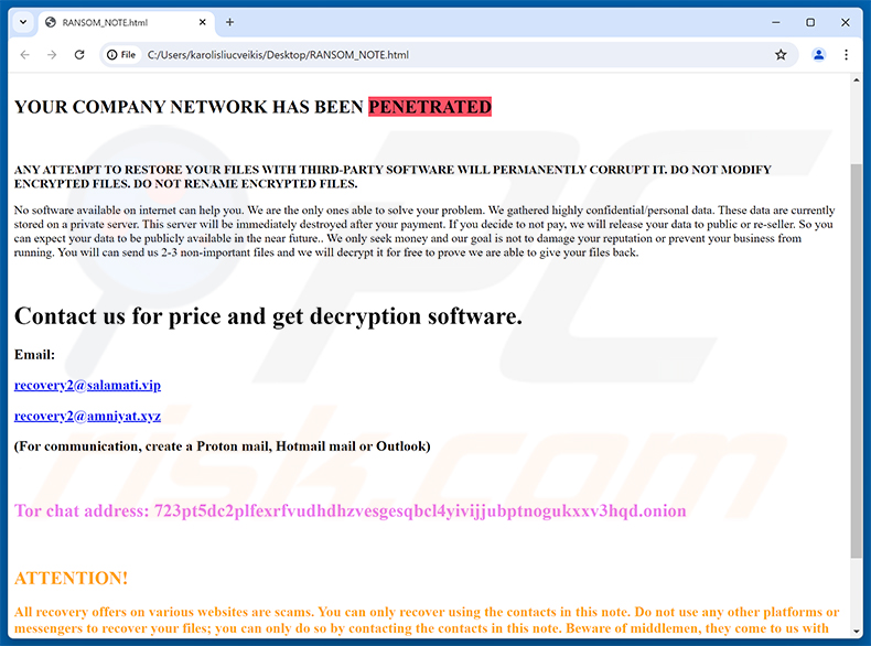 Proxima ransomware note (RANSOM_NOTE.html)