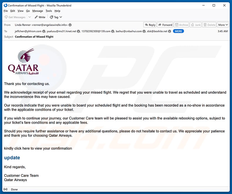 Qatar Airways Email Scam (2026-07-31)