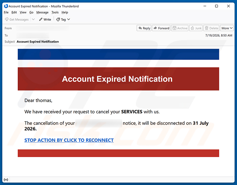 Request To Cancel Your Services Email Scam (2026-07-21)