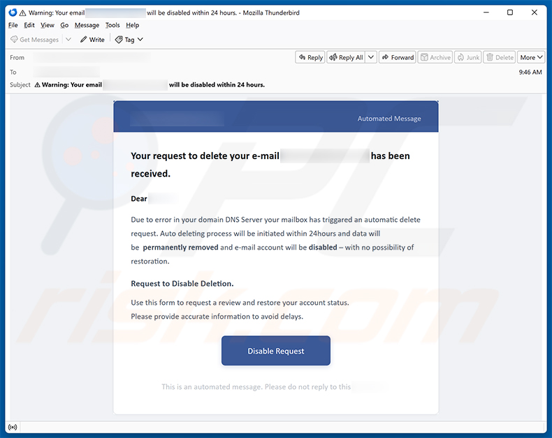 Request To Delete Your Email Scam (2026-07-29)