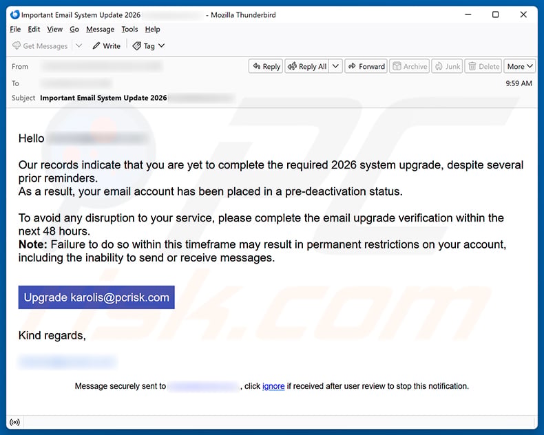 Required System Upgrade email spam campaign
