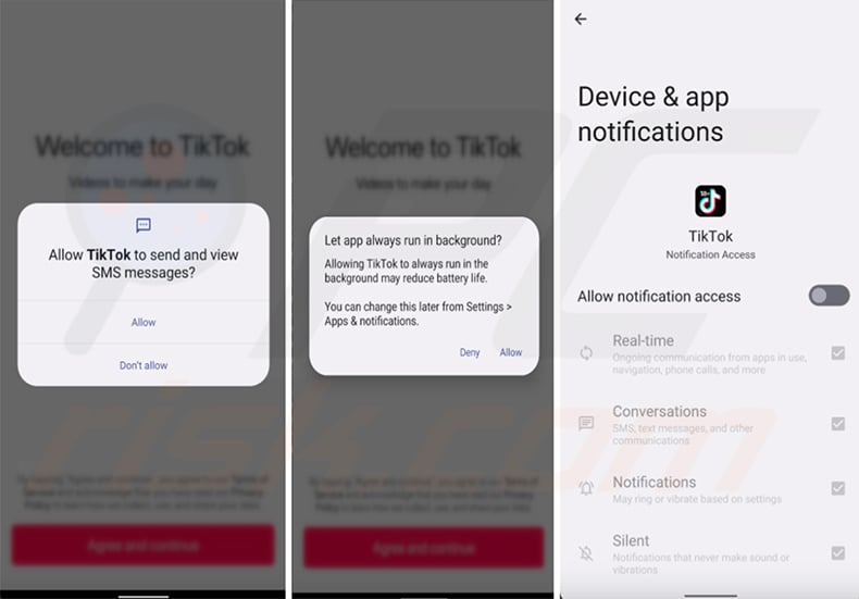 Rokarolla requesting SMS, background activity, and notification access permissions