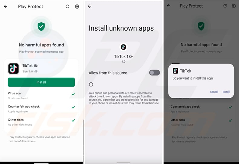 Fake Google Play Protect scan and install prompt used by Rokarolla