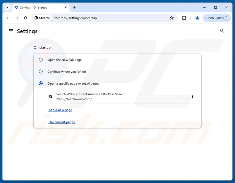 Removing Search Webo (searchwebo.com) from Google Chrome homepage