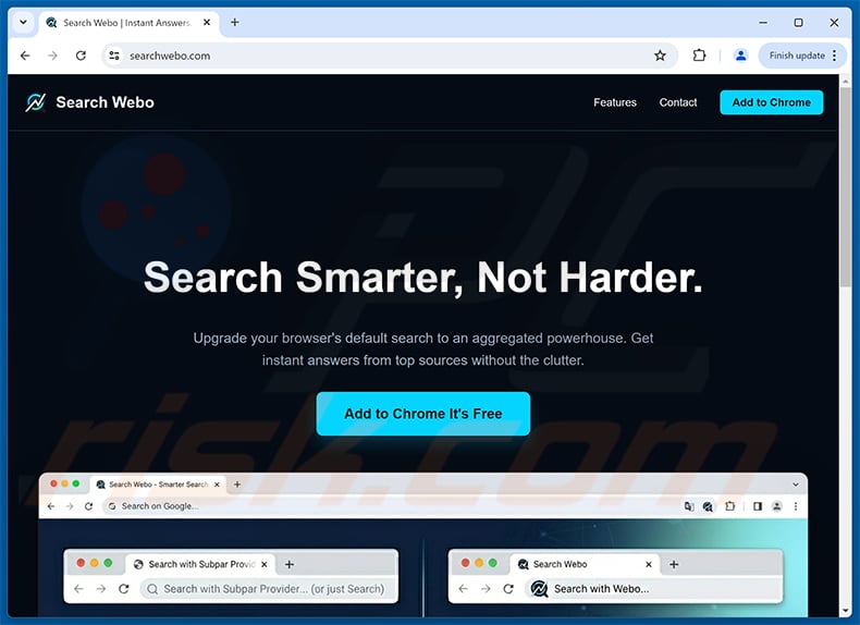 Website promoting Search Webo (searchwebo.com) browser hijacker - sample 1