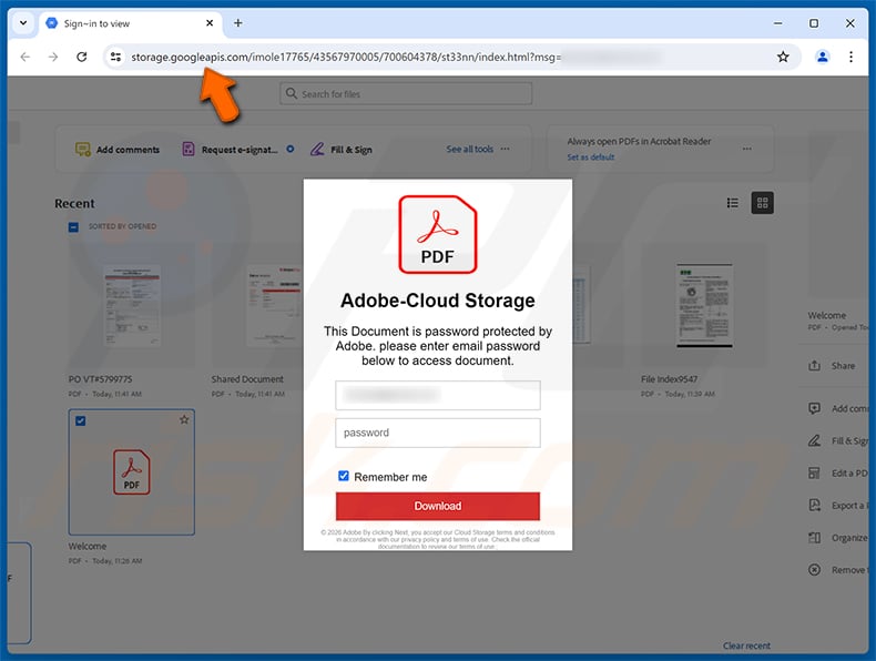 Secure Adobe PDF - Credit Card Authorization phishing page