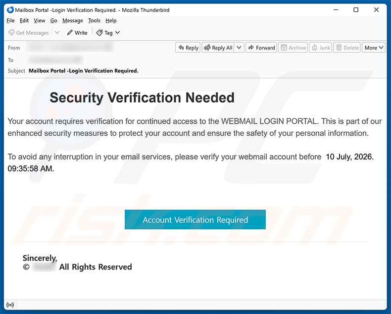 Security Verification Needed email spam campaign