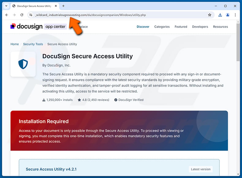 Malicious website promoted through Settlement eDocument Completed spam campaign