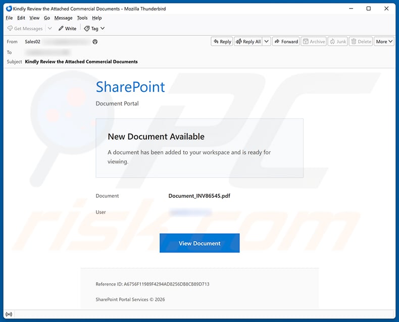 SharePoint - Document Added To Your Workspace email spam campaign