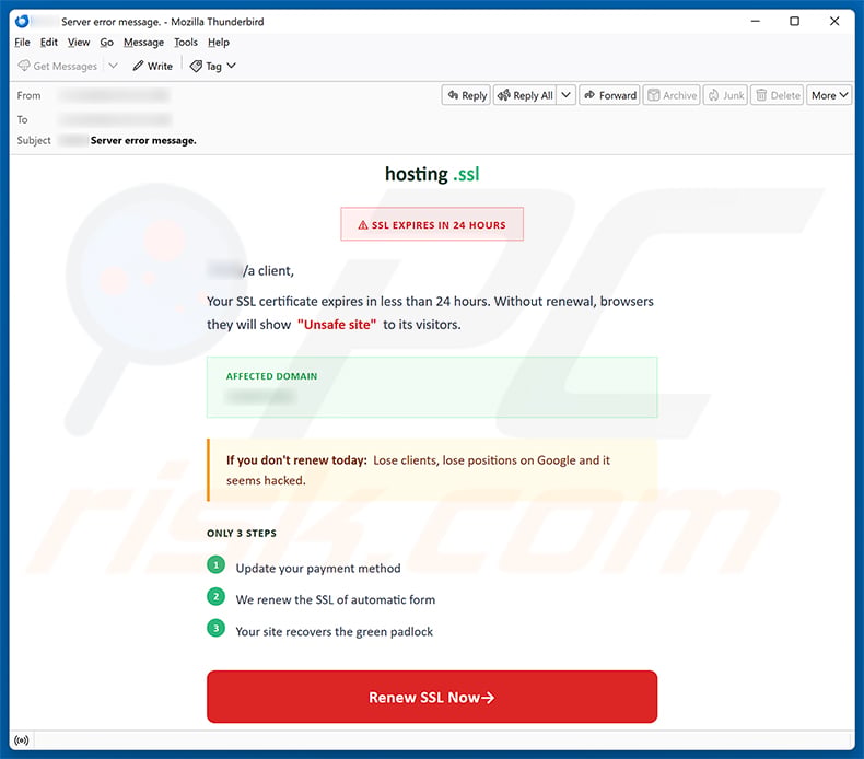 SSL Certificate Expiration email spam campaign