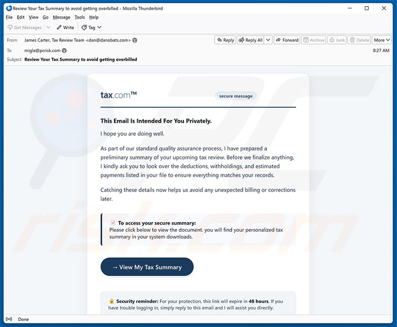 Tax Summary Email Virus email spam campaign