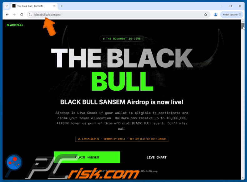Appearance of The Black Bull ($ANSEM) Airdrop Scam (GIF)