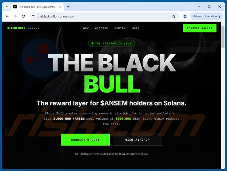 The Black Bull ($ANSEM) airdrop website (theblackbullonsolana[.]top)