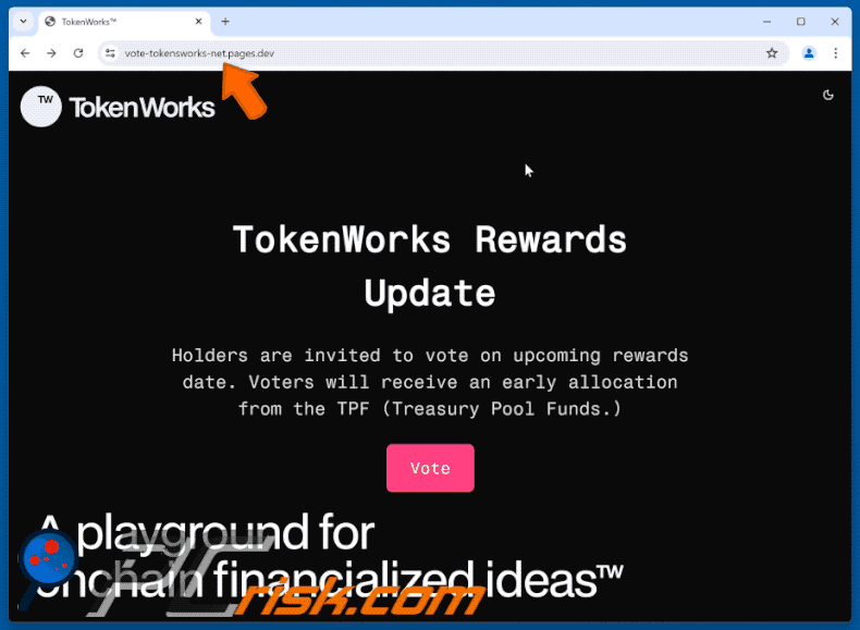 Appearance of TokenWorks Voting Rewards Scam scam (GIF)