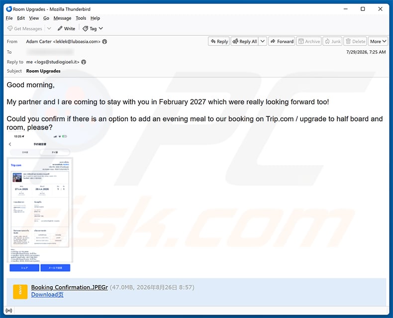 Trip.com Booking Confirmation email spam campaign