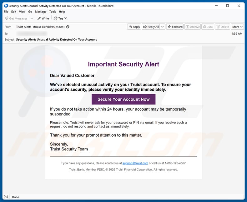 Truist Security Alert Email Scam email spam campaign