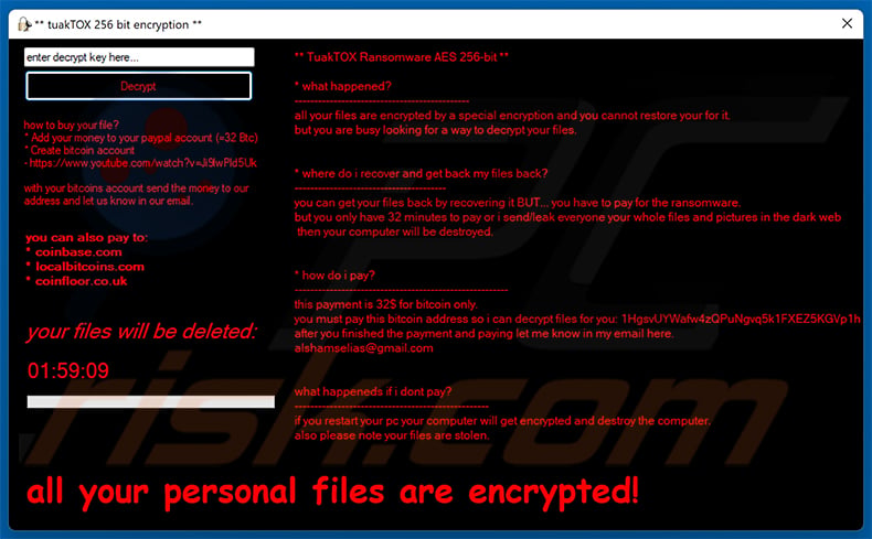 TuakTOX ransomware pop-up window