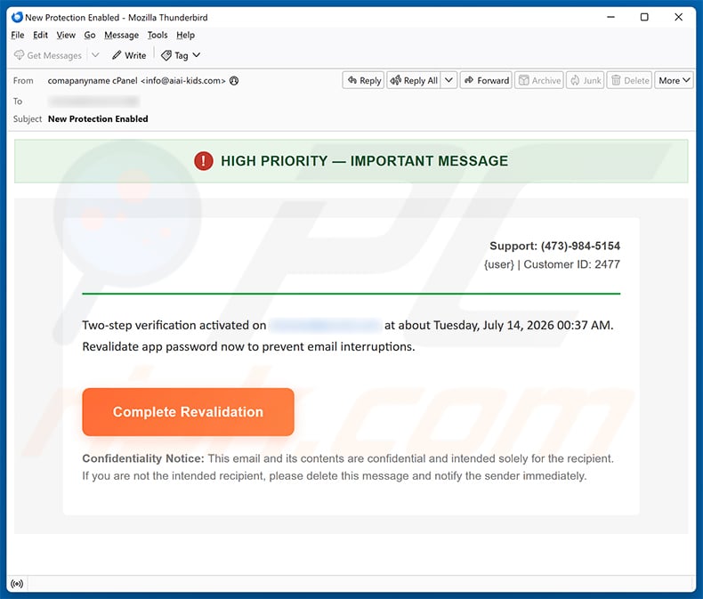 Two-Factor Verification Email Scam (2026-07-14)