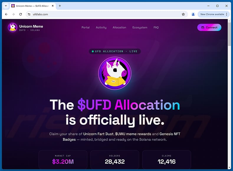Unicorn Fart Dust ($UFD) Allocation Scam website (ufdlabs[.]com)