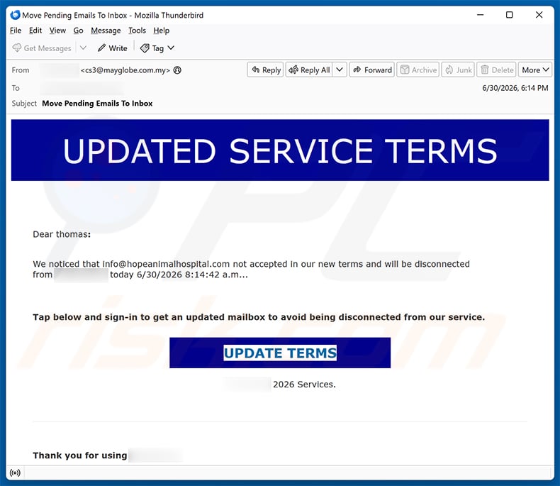 Updated Service Terms email scam (2026-07-01)