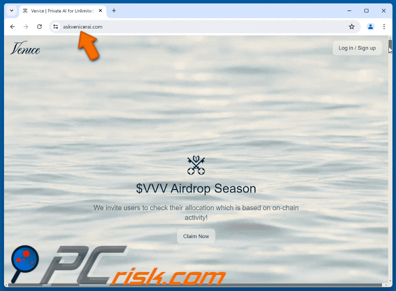 Appearance of Venice ($VVV) Airdrop Scam (GIF)