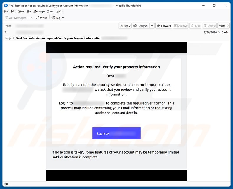Verify Your Email Property Information Scam email spam campaign