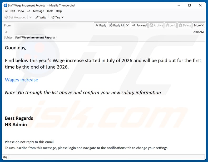 Wage Increase email scam (2026-07-15)