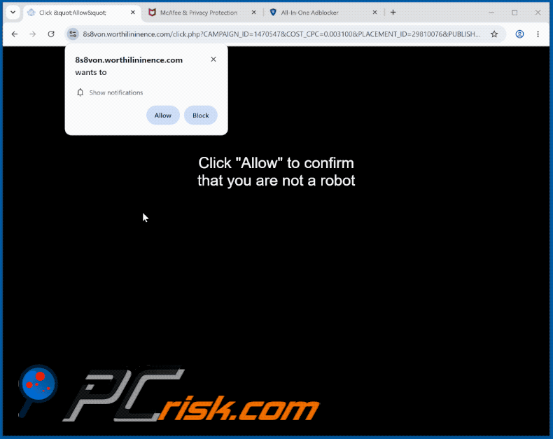 worthilininence[.]com website appearance (GIF)