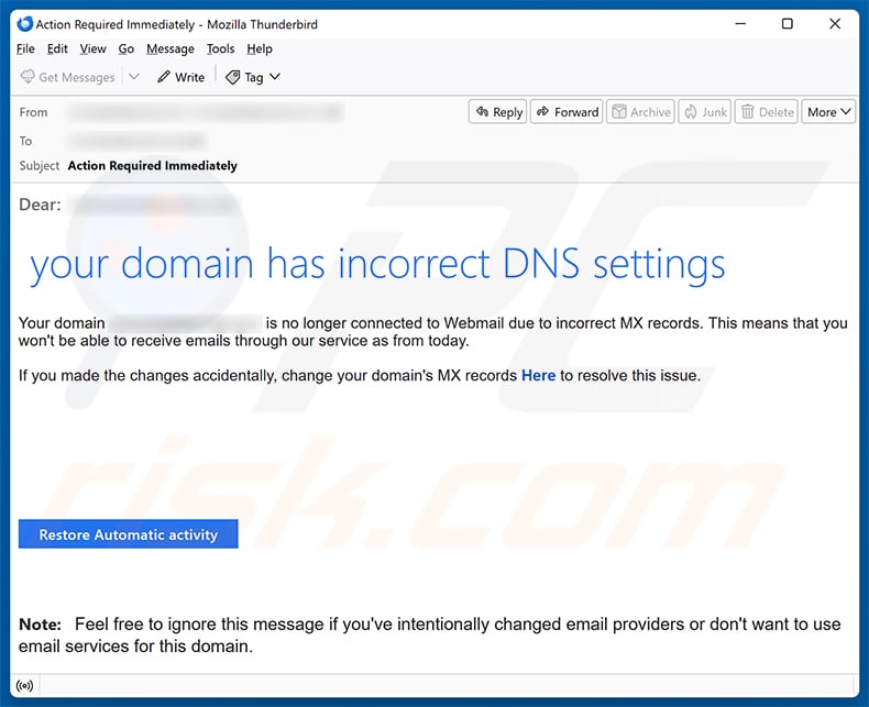 Your Domain Has Incorrect DNS Settings email spam campaign