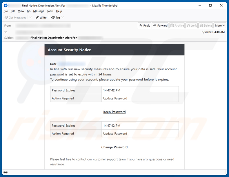 Account Security Notice email scam (2026-08-11)