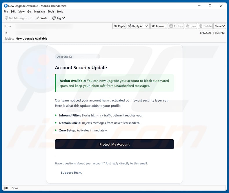 Account Security Update email scam (2026-08-11)