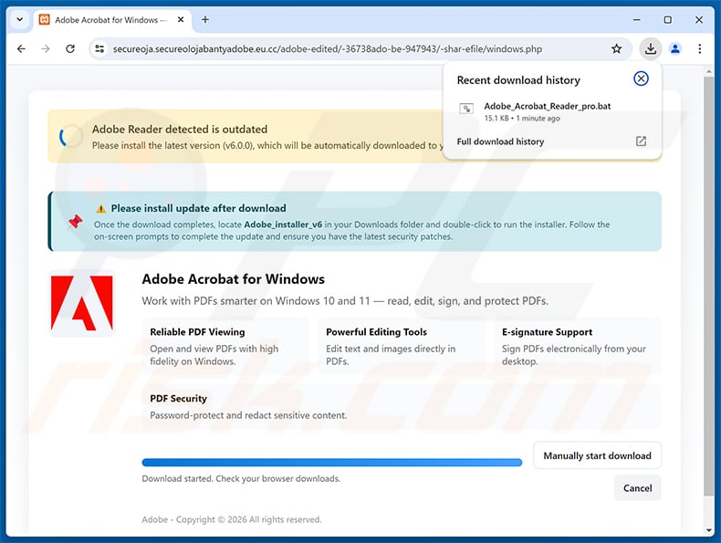 Malicious website promoted through Adobe - Outstanding Invoices Email Virus spam campaign