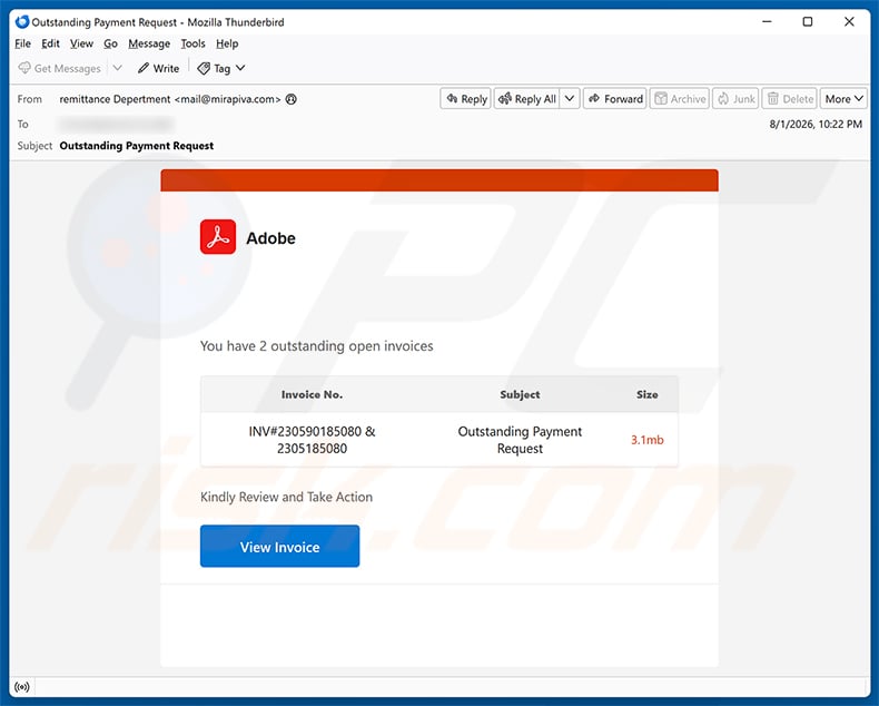 Adobe - Outstanding Invoices Email Virus email spam campaign