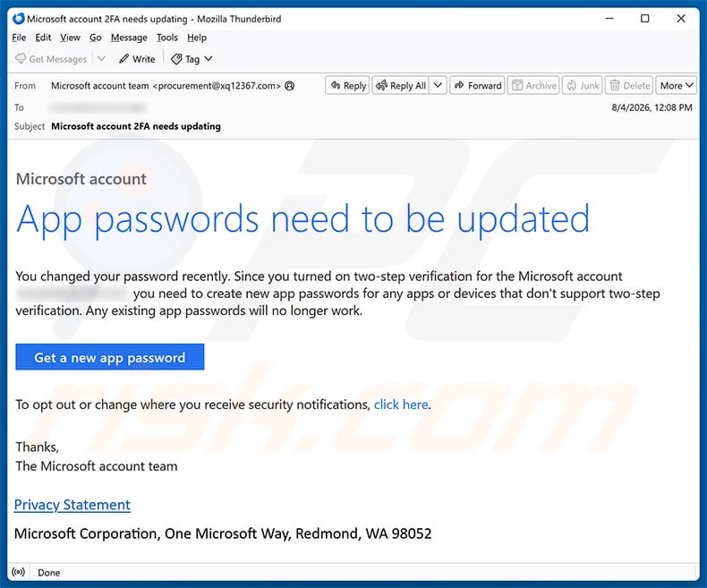 App Passwords Need To Be Updated email spam campaign