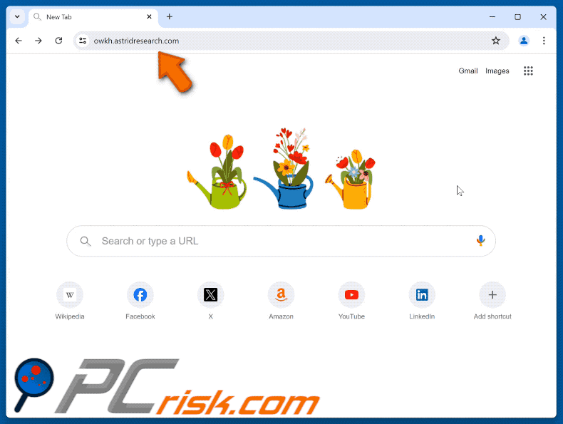 astridresearch.com browser hijacker redirecting to Bing (GIF)