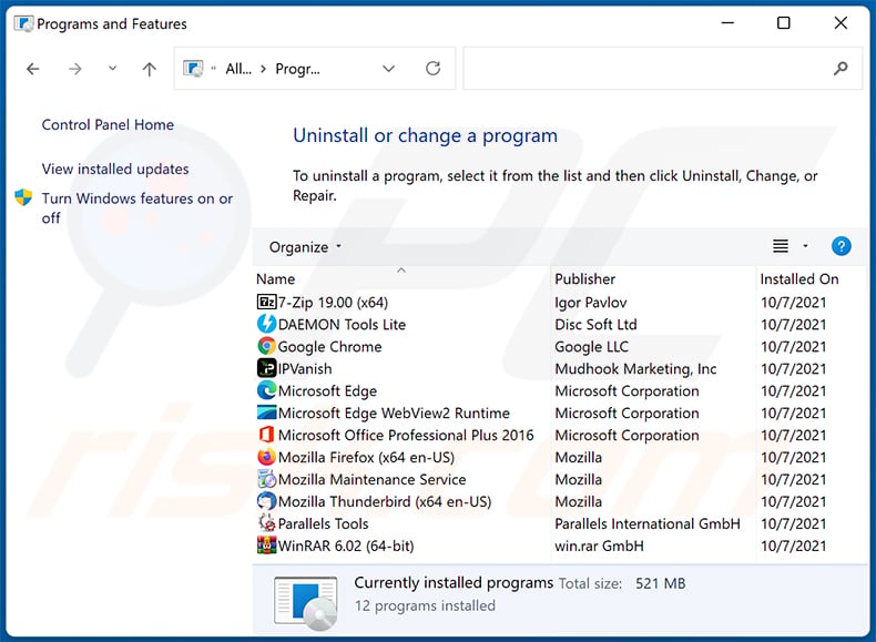 astridresearch.com browser hijacker uninstall via Control Panel