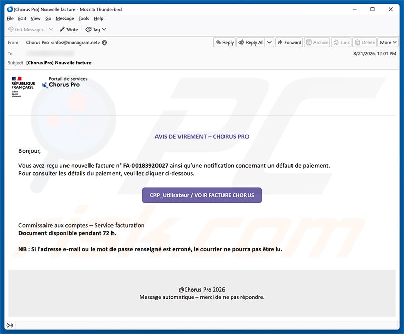 Avis De Virement – Chorus Pro Email Scam email spam campaign