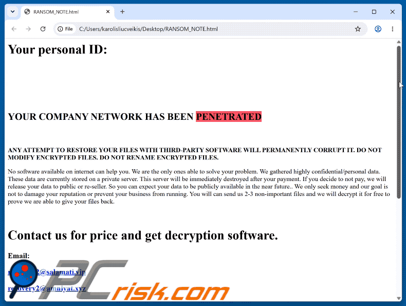 Betelgeuse ransomware ransom note (RANSOM_NOTE.html)