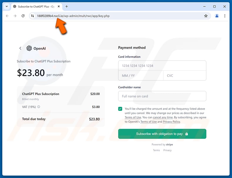 ChatGPT Payment Reminder Email Scam phishing page
