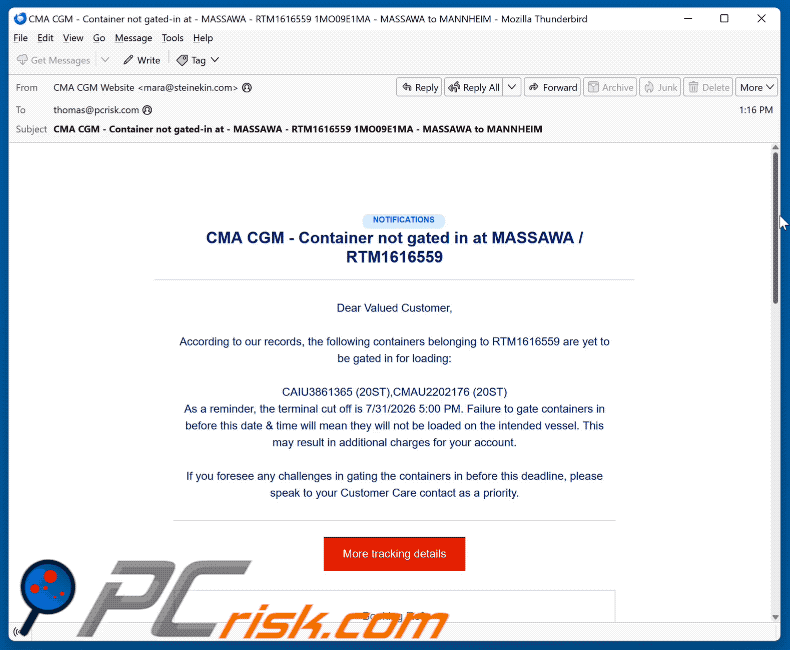 CMA CGM Shipment Tracking email scam (GIF)