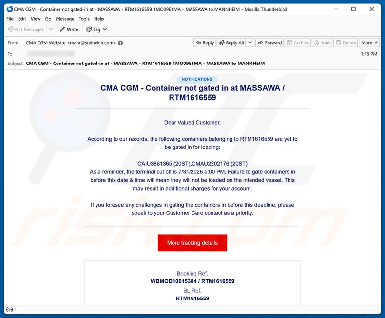 CMA CGM Shipment Tracking Email Scam email spam campaign