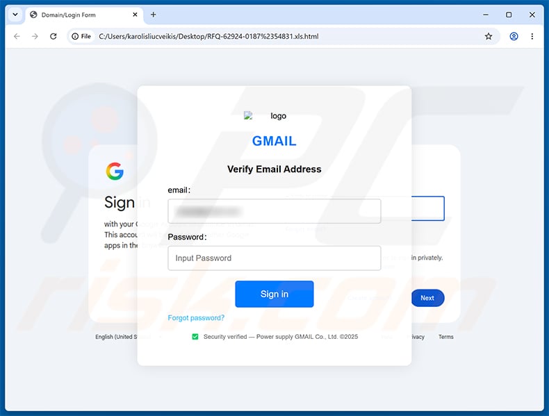 Confirmation Of Request For Quotation (RFQ) Email Scam phishing page