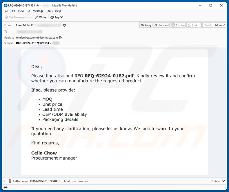 Confirmation Of Request For Quotation (RFQ) Email Scam email spam campaign