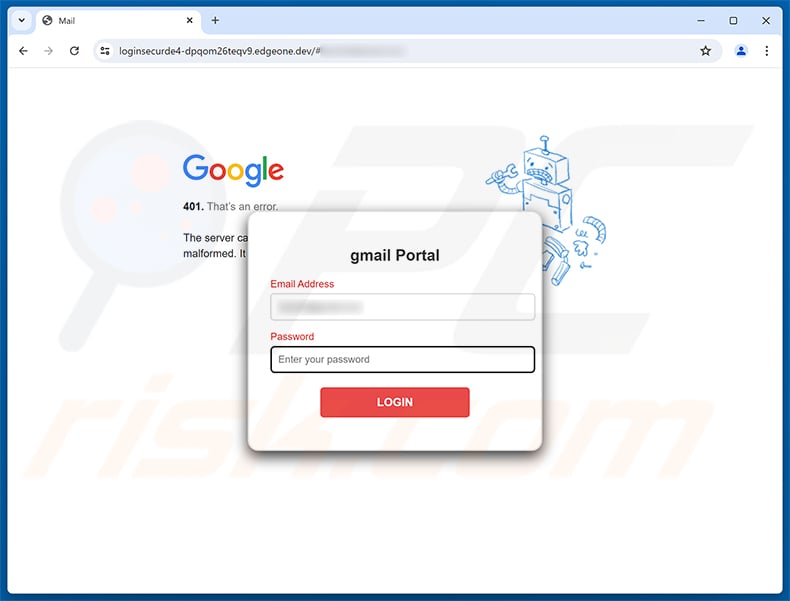 cPanel Disk Quota Exhausted Email Scam phishing page