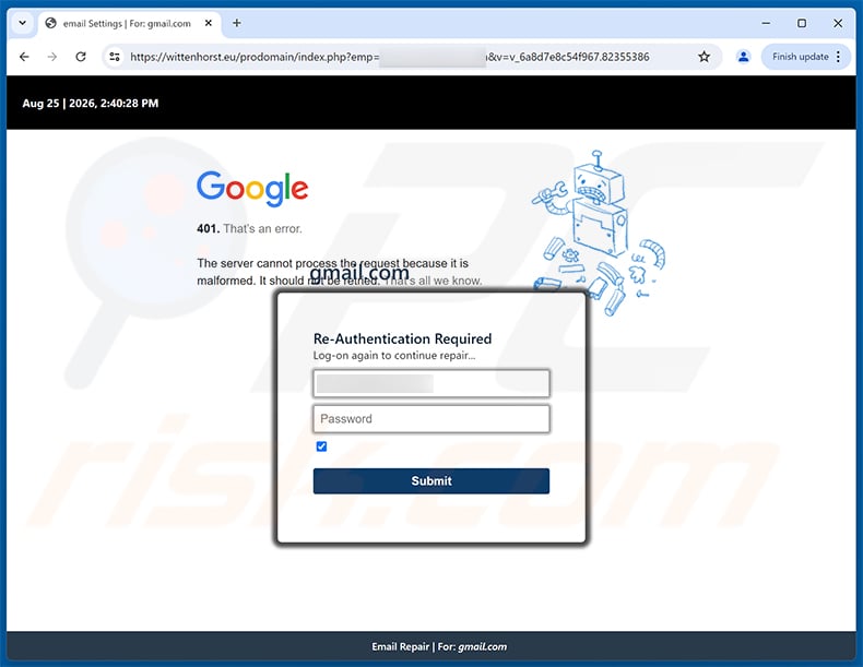 cPanel - Failed Incoming Messages Report phishing page