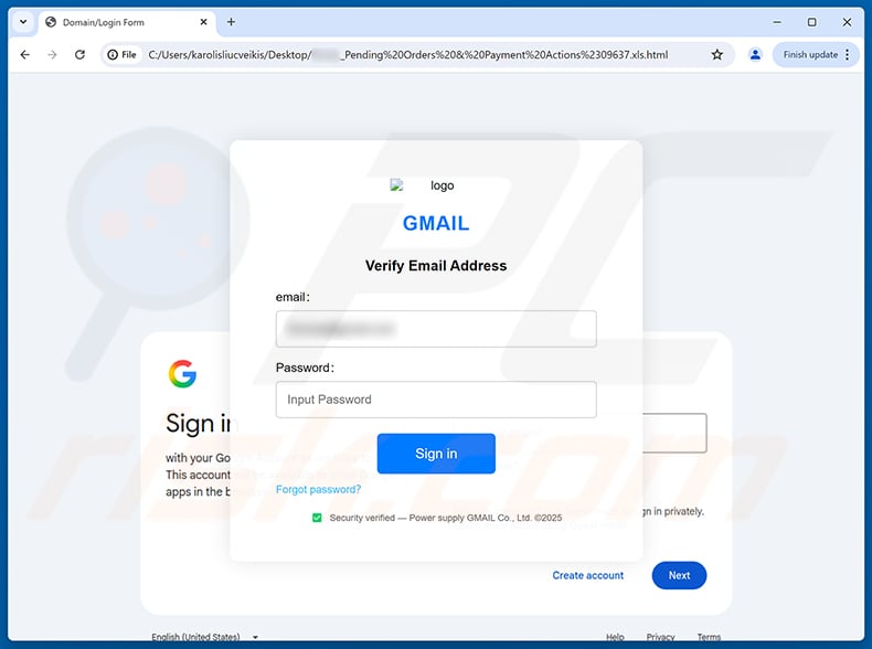Delivery Status Summary phishing page