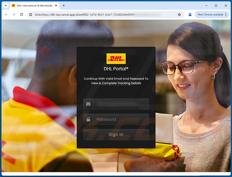 DHL Package Delivery Failed Email Scam phishing page