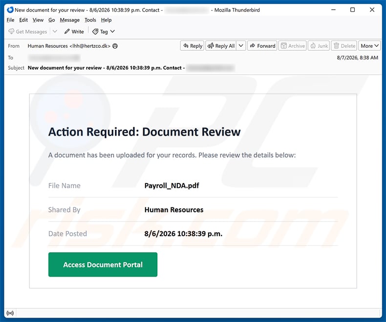 Document Uploaded For Your Records email spam campaign